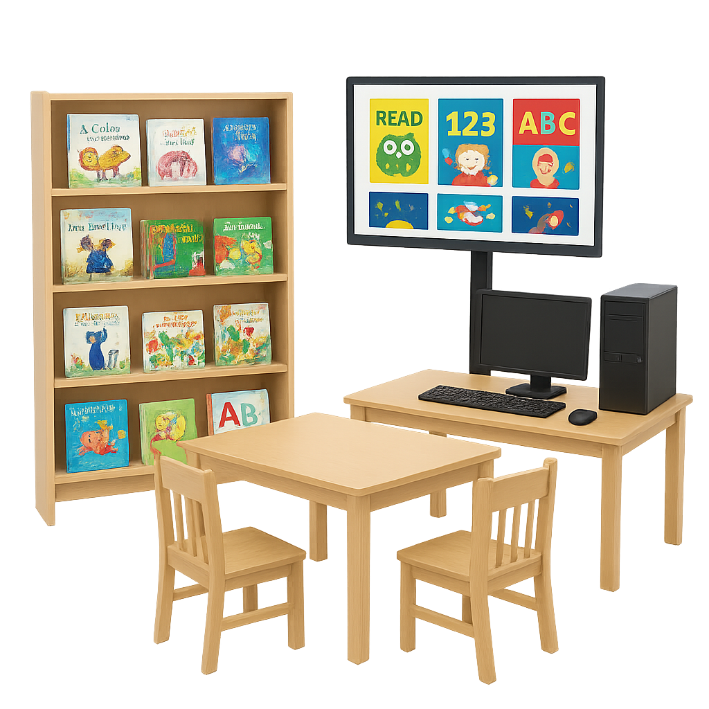 Digital Library (Books, Shelf, Table, Chair)